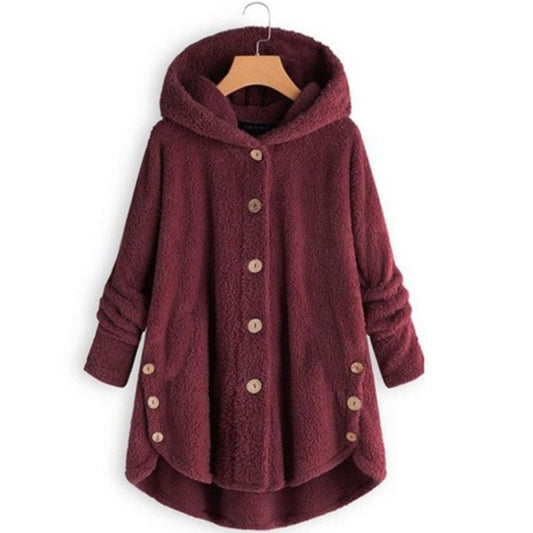 Button Plush Irregular Solid Color Coat (Color:Sky Blue Size:XXXXXL)