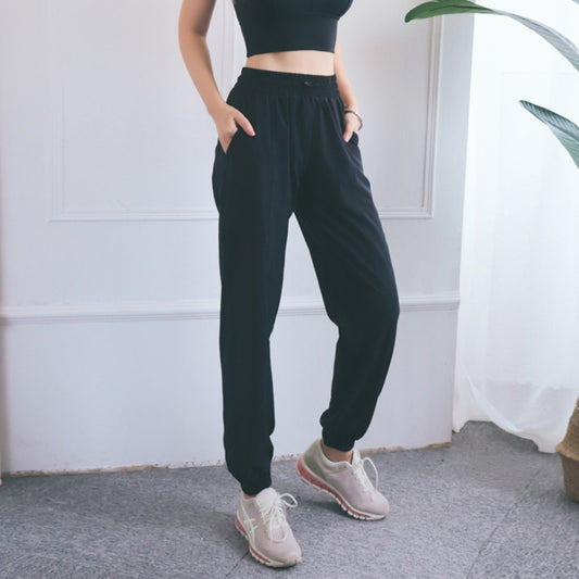 High Waist Drawstring Fitness Pants Loose Casual Sports Yoga Clothes (Color:Quicksand Powder Size:S)