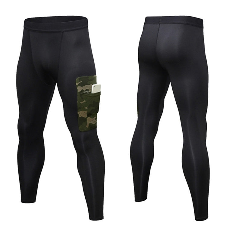 Camouflage Pocket Training Running Fast Dry High Elastic Sports Casual Tights (Color:Black Camouflage Green Size:S), S, M, L, XL, XXL