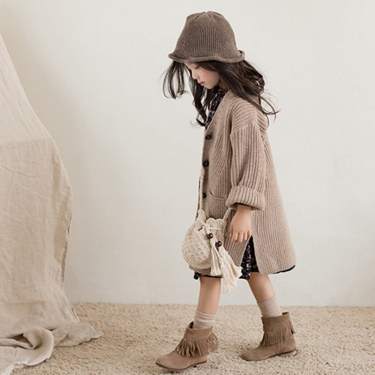 Childrens Clothing Girls Sweater Thick Knitted V-neck Childrens Cardigan Jacket Single-breasted Jacket