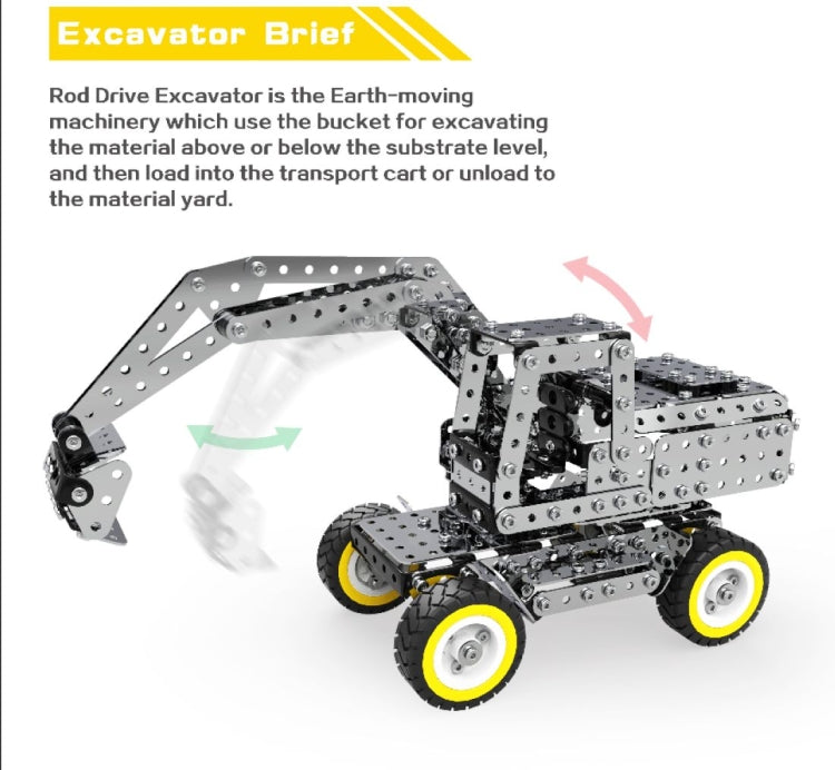 642PCS Connecting Rod Manually Operated Excavator DIY Assembly Building Block Educational Toys Kit For MoFun SW-031