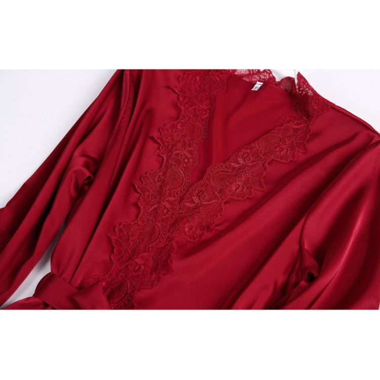 2 in 1 Ladies Lace Silk Sling Nightdress + Cardigan Nightgown Set (Color:Light Grey Size:M)