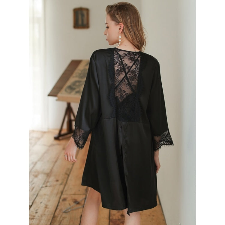 2 in 1 Spring and Summer Imitation Silk Flower Pattern Suspender Nightdress + Cardigan Nightgown Set for Ladies (Color:COLD BLUE Size:XXL), M, L, Xl, Xxl