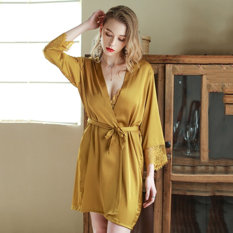 2 in 1 Spring and Summer Imitation Silk Flower Pattern Suspender Nightdress + Cardigan Nightgown Set for Ladies (Color:COLD BLUE Size:XXL), M, L, Xl, Xxl