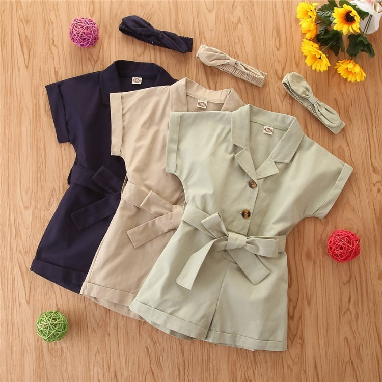 Girls Short-sleeved Single-breasted Jumpsuit