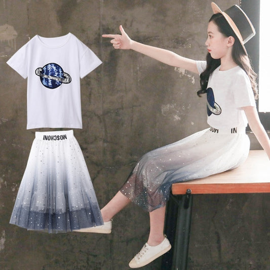 Women Short-sleeved Blouse + Two-piece Dress
