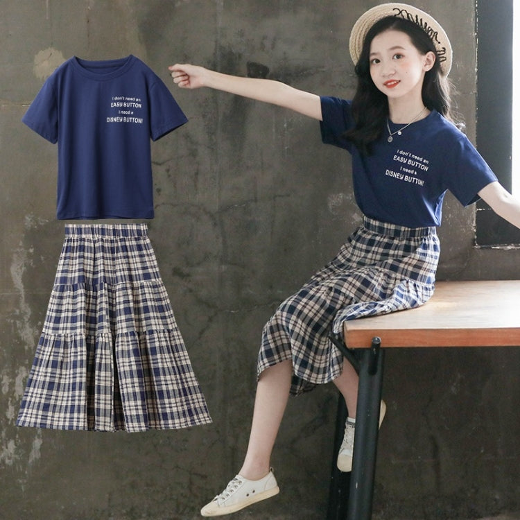 Girls Short Sleeve + Plaid Skirt Two-piece Suit