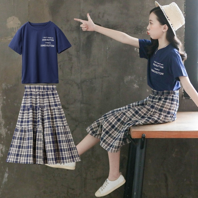 Girls Short Sleeve + Plaid Skirt Two-piece Suit
