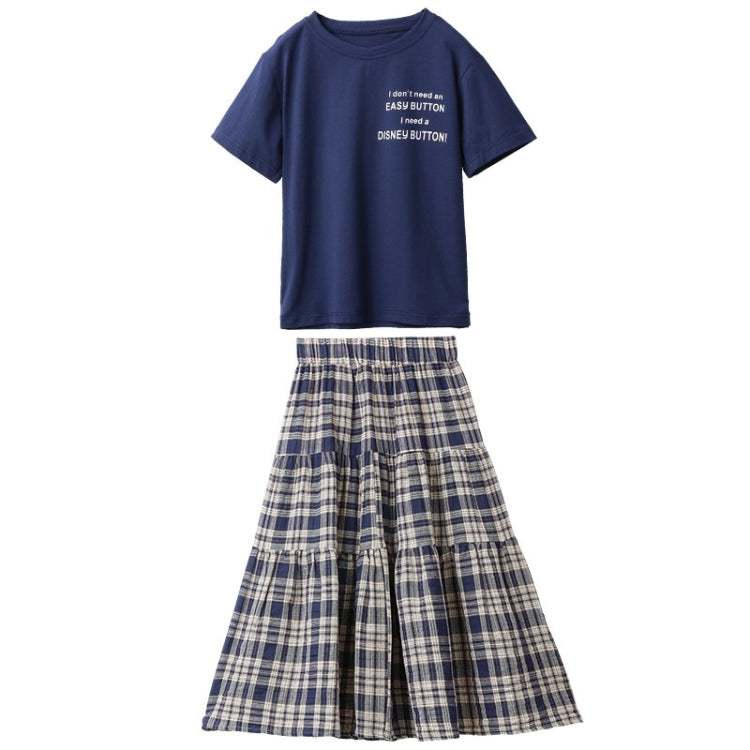 Girls Short Sleeve + Plaid Skirt Two-piece Suit