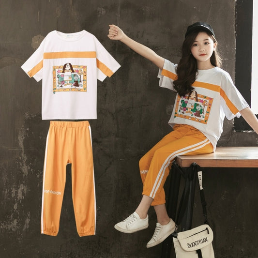 Girls Short-sleeved Blouse + Two-piece Casual Trousers