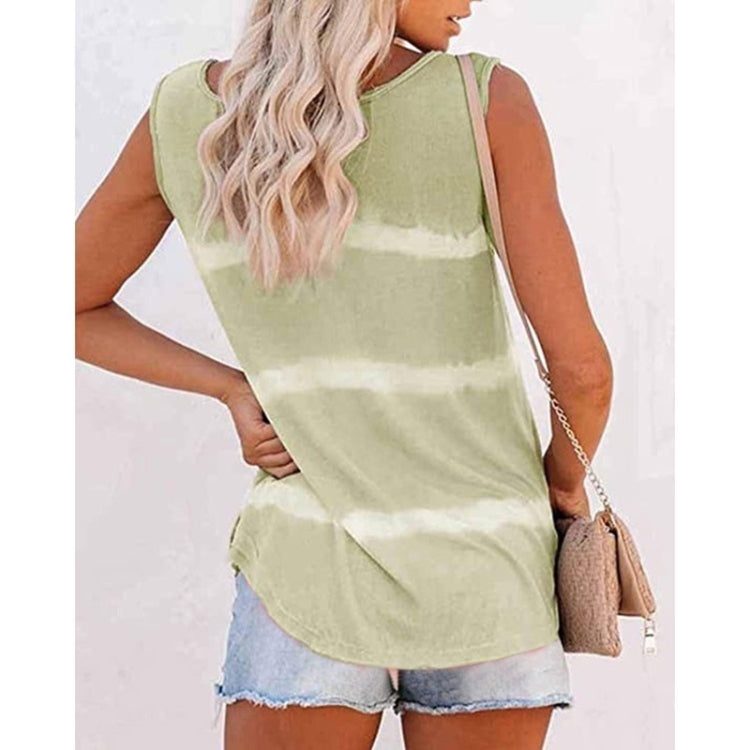 Loose Tie-dye Striped Printed Vest T-shirt for Ladies (Color:Green Size:S)