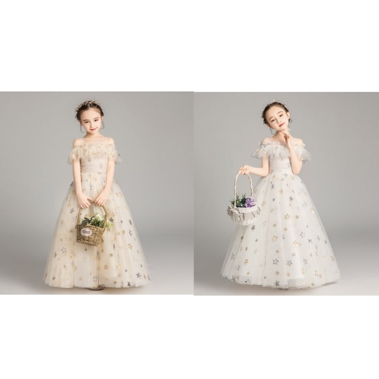Long Five-pointed Star Pattern Lace Princess Dress Pettiskirt Performance Formal Dress for Girls